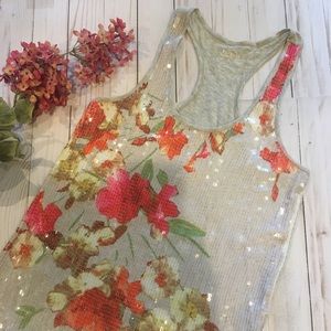 Express Gray Tank with Sequin Floral Design Sz-XS